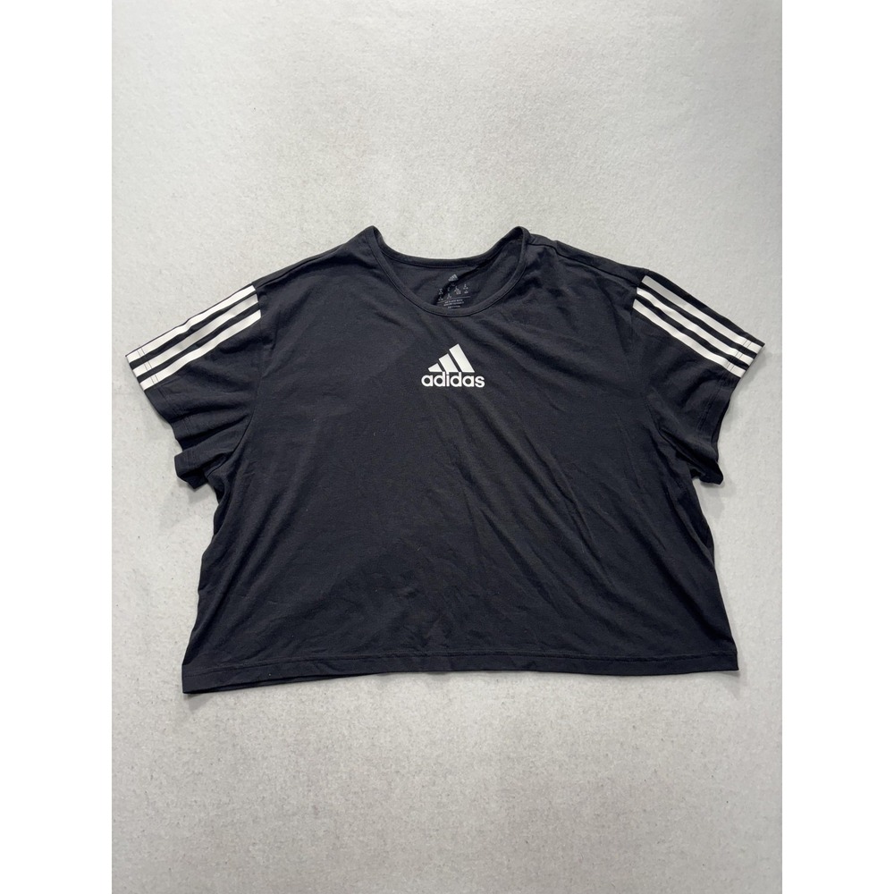 Adidas AEROREADY Shirt Womens XL Black Cropped 3 Stripe Logo HA1192 Athletic Top